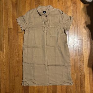 GAP Brown Khaki Short Sleeve Shirt Dress with Pockets Women’s L